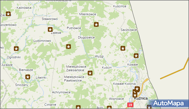 mapa Wyzgi, Wyzgi na mapie Targeo