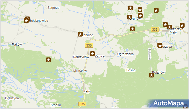 mapa Żabice gmina Chocianów, Żabice gmina Chocianów na mapie Targeo