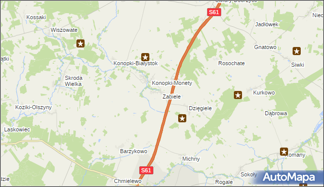 mapa Zabiele gmina Stawiski, Zabiele gmina Stawiski na mapie Targeo