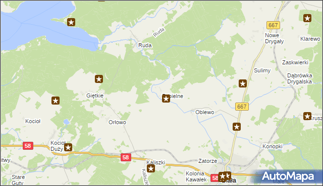 mapa Zabielne gmina Biała Piska, Zabielne gmina Biała Piska na mapie Targeo