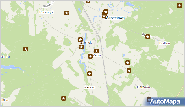 mapa Żabin gmina Wierzchowo, Żabin gmina Wierzchowo na mapie Targeo