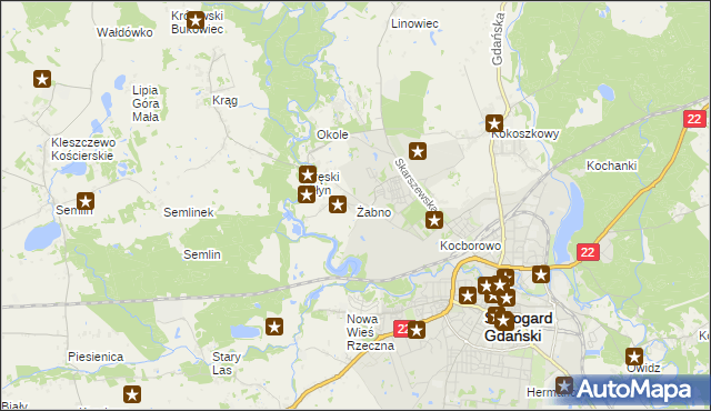 mapa Żabno gmina Starogard Gdański, Żabno gmina Starogard Gdański na mapie Targeo