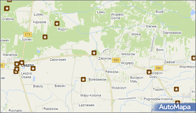 mapa Zaborów gmina Leszno, Zaborów gmina Leszno na mapie Targeo