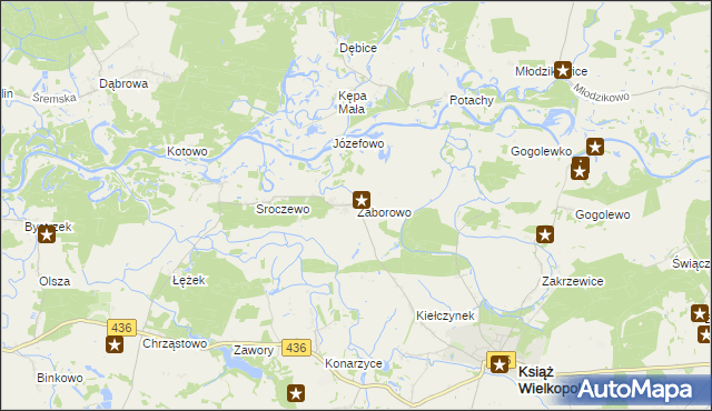 mapa Zaborowo gmina Książ Wielkopolski, Zaborowo gmina Książ Wielkopolski na mapie Targeo