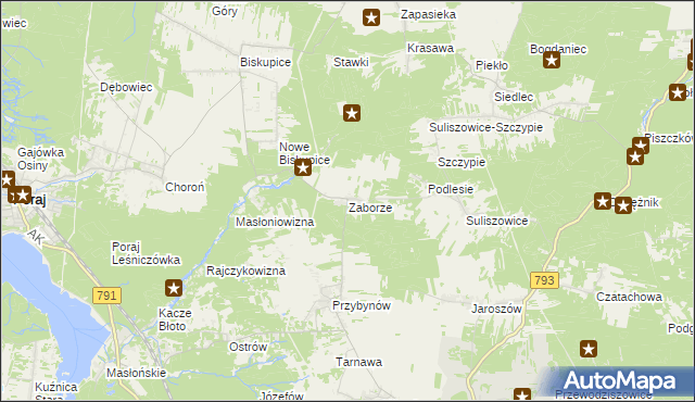 mapa Zaborze gmina Żarki, Zaborze gmina Żarki na mapie Targeo