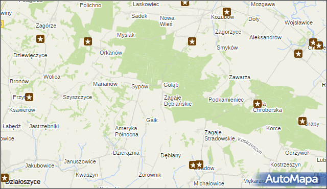 mapa Zagaje Dębiańskie, Zagaje Dębiańskie na mapie Targeo