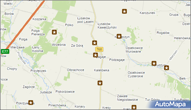 mapa Zagaje gmina Jędrzejów, Zagaje gmina Jędrzejów na mapie Targeo