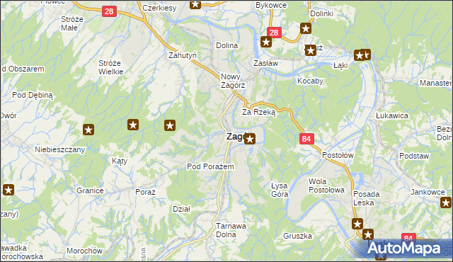 mapa Zagórz powiat sanocki, Zagórz powiat sanocki na mapie Targeo