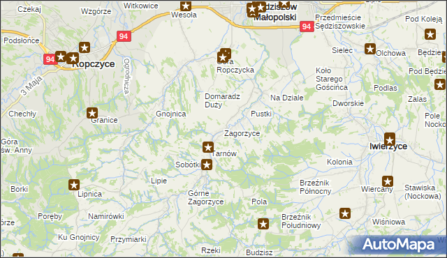 mapa Zagorzyce gmina Sędziszów Małopolski, Zagorzyce gmina Sędziszów Małopolski na mapie Targeo