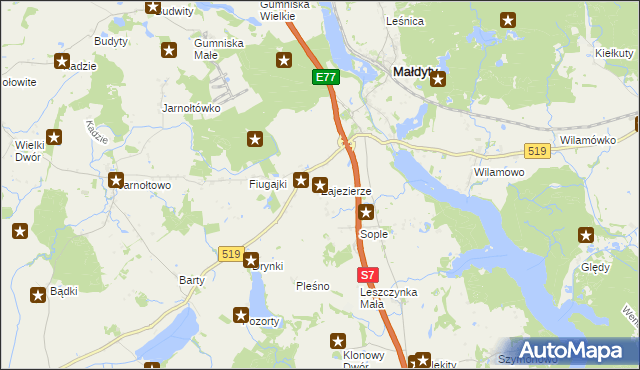 mapa Zajezierze gmina Małdyty, Zajezierze gmina Małdyty na mapie Targeo