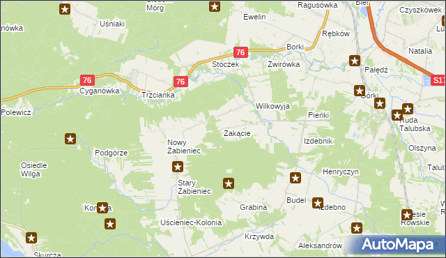 mapa Zakącie gmina Garwolin, Zakącie gmina Garwolin na mapie Targeo