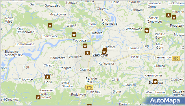 mapa Zakliczyn powiat tarnowski, Zakliczyn powiat tarnowski na mapie Targeo