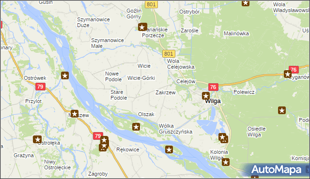 mapa Zakrzew gmina Wilga, Zakrzew gmina Wilga na mapie Targeo