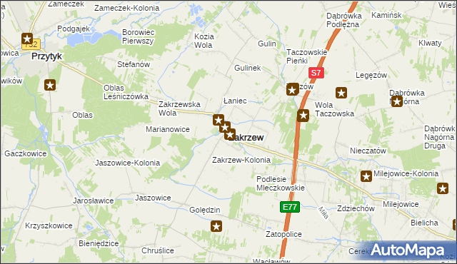 mapa Zakrzew powiat radomski, Zakrzew powiat radomski na mapie Targeo