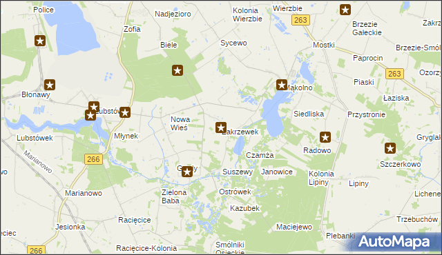 mapa Zakrzewek gmina Sompolno, Zakrzewek gmina Sompolno na mapie Targeo