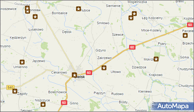 mapa Zakrzewo gmina Bielsk, Zakrzewo gmina Bielsk na mapie Targeo