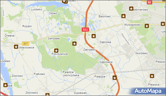 mapa Zakrzewo gmina Dopiewo, Zakrzewo gmina Dopiewo na mapie Targeo