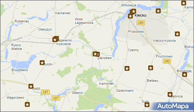 mapa Zakrzewo gmina Kłecko, Zakrzewo gmina Kłecko na mapie Targeo