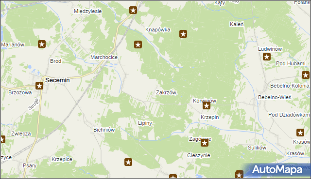 mapa Zakrzów gmina Secemin, Zakrzów gmina Secemin na mapie Targeo