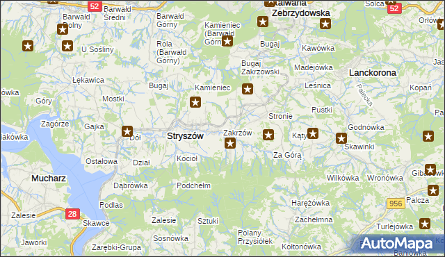 mapa Zakrzów gmina Stryszów, Zakrzów gmina Stryszów na mapie Targeo