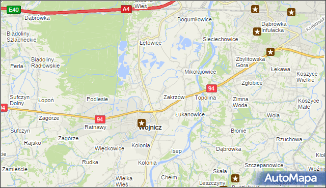 mapa Zakrzów gmina Wojnicz, Zakrzów gmina Wojnicz na mapie Targeo