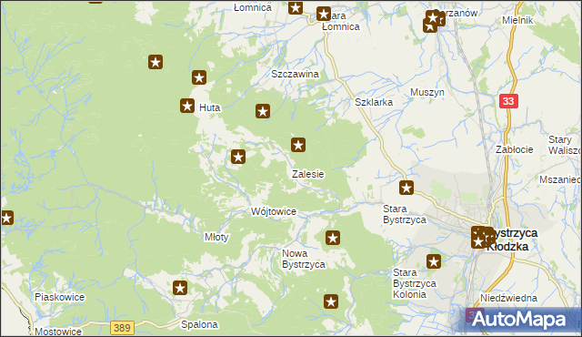 mapa Zalesie gmina Bystrzyca Kłodzka, Zalesie gmina Bystrzyca Kłodzka na mapie Targeo