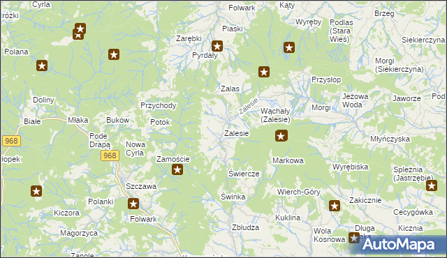 mapa Zalesie gmina Kamienica, Zalesie gmina Kamienica na mapie Targeo
