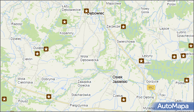 mapa Załęże gmina Osiek Jasielski, Załęże gmina Osiek Jasielski na mapie Targeo