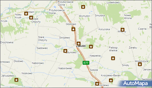 mapa Załuski powiat płoński, Załuski powiat płoński na mapie Targeo
