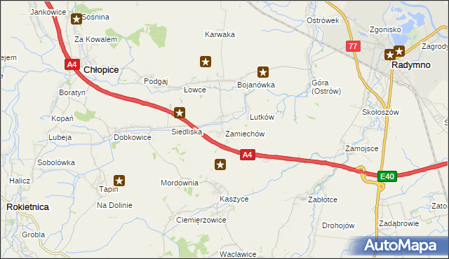 mapa Zamiechów, Zamiechów na mapie Targeo