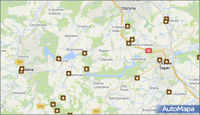 mapa Zapusta gmina Olszyna, Zapusta gmina Olszyna na mapie Targeo