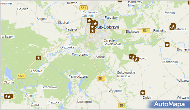 mapa Zaręba gmina Golub-Dobrzyń, Zaręba gmina Golub-Dobrzyń na mapie Targeo