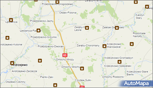 mapa Zaręby-Choromany, Zaręby-Choromany na mapie Targeo
