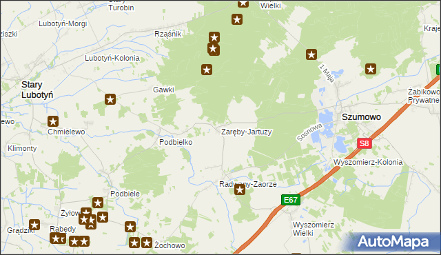 mapa Zaręby-Jartuzy, Zaręby-Jartuzy na mapie Targeo