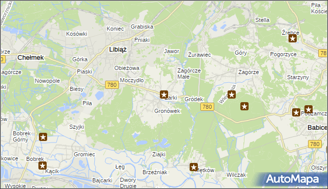 mapa Żarki gmina Libiąż, Żarki gmina Libiąż na mapie Targeo