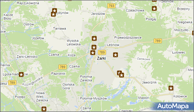 mapa Żarki powiat myszkowski, Żarki powiat myszkowski na mapie Targeo