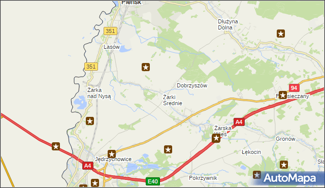 mapa Żarki Średnie, Żarki Średnie na mapie Targeo