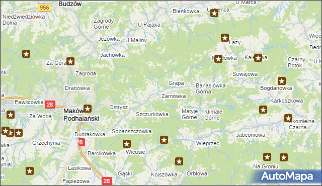 mapa Żarnówka gmina Maków Podhalański, Żarnówka gmina Maków Podhalański na mapie Targeo