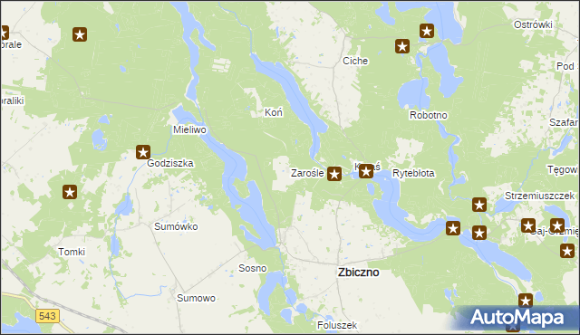 mapa Zarośle gmina Zbiczno, Zarośle gmina Zbiczno na mapie Targeo