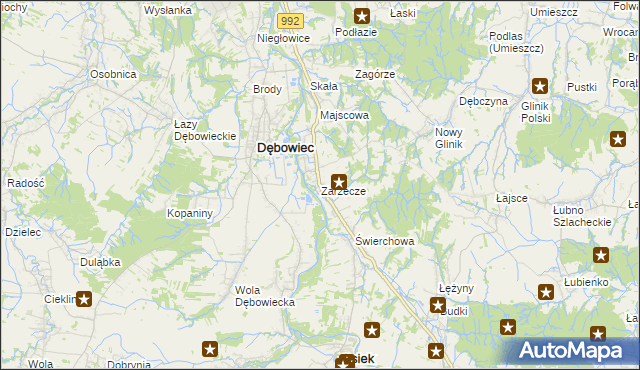 mapa Zarzecze gmina Dębowiec, Zarzecze gmina Dębowiec na mapie Targeo