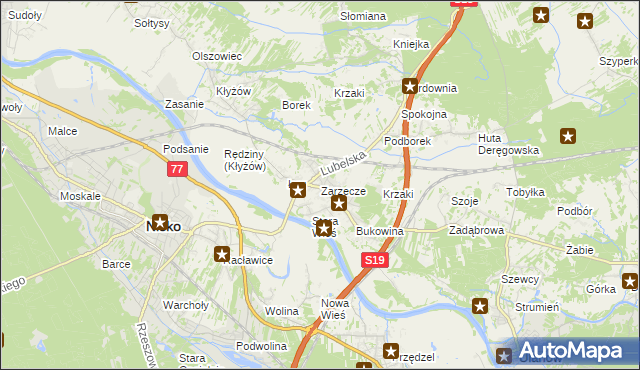 mapa Zarzecze gmina Nisko, Zarzecze gmina Nisko na mapie Targeo