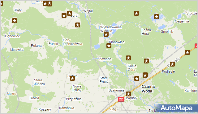 mapa Zawada gmina Czersk, Zawada gmina Czersk na mapie Targeo