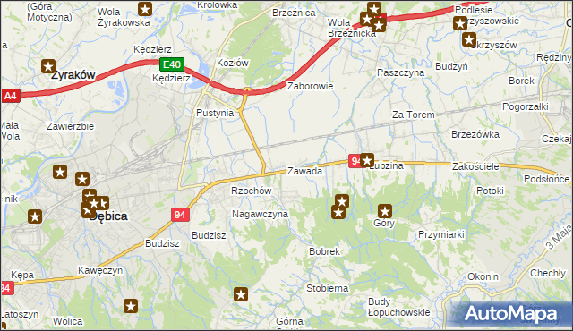 mapa Zawada gmina Dębica, Zawada gmina Dębica na mapie Targeo