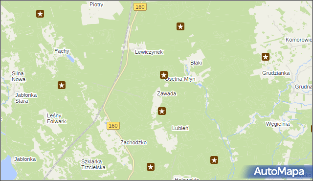 mapa Zawada gmina Miedzichowo, Zawada gmina Miedzichowo na mapie Targeo