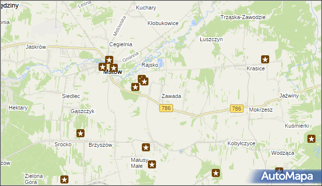 mapa Zawada gmina Mstów, Zawada gmina Mstów na mapie Targeo