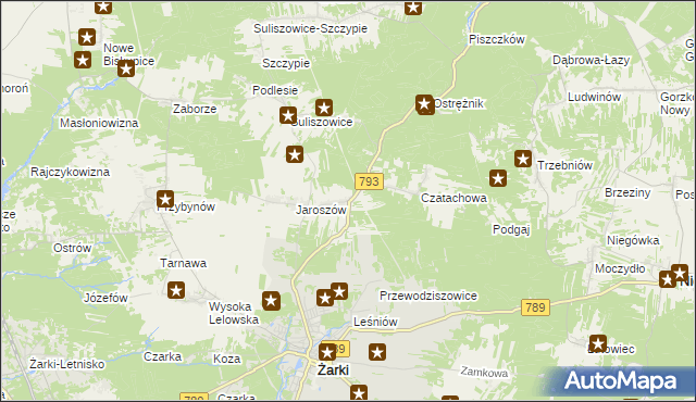 mapa Zawada gmina Żarki, Zawada gmina Żarki na mapie Targeo