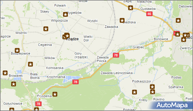 mapa Zawada Pilicka, Zawada Pilicka na mapie Targeo