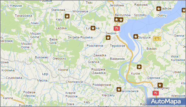 mapa Zawadka gmina Łososina Dolna, Zawadka gmina Łososina Dolna na mapie Targeo