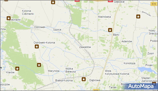 mapa Zawadów gmina Puchaczów, Zawadów gmina Puchaczów na mapie Targeo