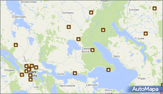 mapa Zawady Ełckie, Zawady Ełckie na mapie Targeo